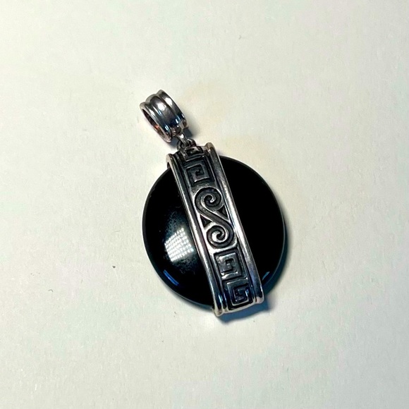 Jewelry - Vintage Designer Signed Sterling Silver Black Onyx Egyptian Necklace Pendant